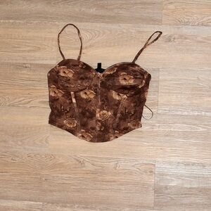 privy Brown Floral Bustier Crop Top
